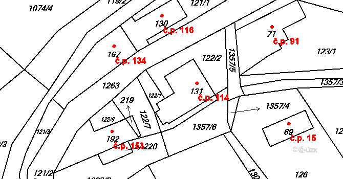 Heřmanov 114 na parcele st. 131 v KÚ Heřmanov, Katastrální mapa