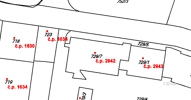 Teplice 2942 na parcele st. 729/7 v KÚ Teplice, Katastrální mapa