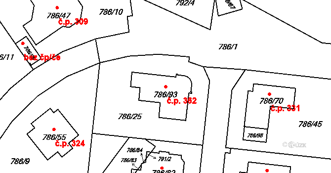 Jehnice 362, Brno na parcele st. 786/93 v KÚ Jehnice, Katastrální mapa