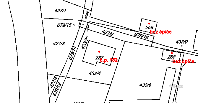 Juřinka 152, Valašské Meziříčí na parcele st. 237 v KÚ Juřinka, Katastrální mapa