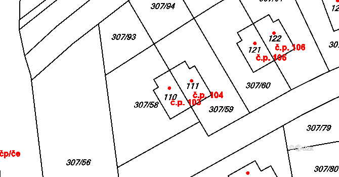 Svémyslice 103 na parcele st. 110 v KÚ Svémyslice, Katastrální mapa