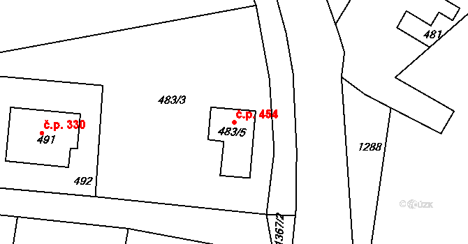 Zádveřice 454, Zádveřice-Raková na parcele st. 483/5 v KÚ Zádveřice, Katastrální mapa