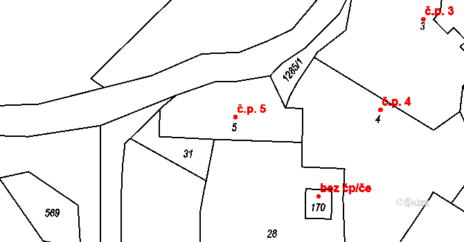 Kvasejovice 5, Sedlec-Prčice na parcele st. 5 v KÚ Kvasejovice, Katastrální mapa