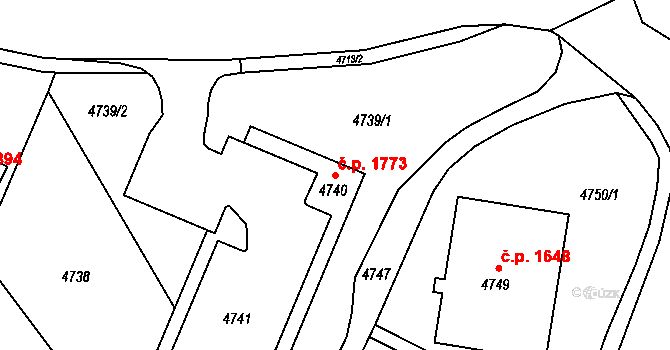 Jirkov 1773 na parcele st. 4740 v KÚ Jirkov, Katastrální mapa