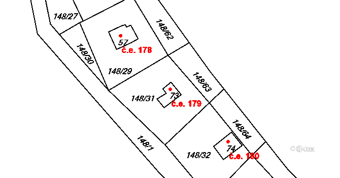 Mechová 179, Lipová na parcele st. 73 v KÚ Mechová, Katastrální mapa