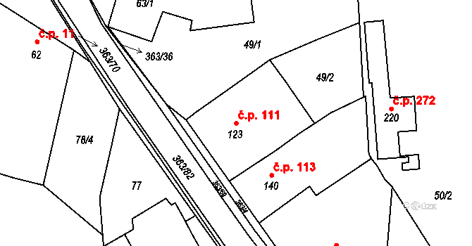Mysločovice 111 na parcele st. 123 v KÚ Mysločovice, Katastrální mapa