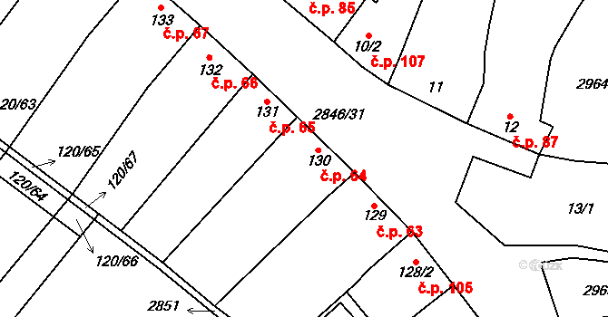 Drysice 64 na parcele st. 130 v KÚ Drysice, Katastrální mapa