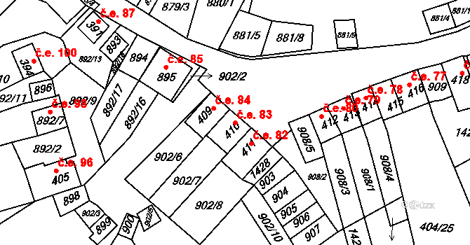 Chvalovice 83 na parcele st. 410 v KÚ Chvalovice, Katastrální mapa