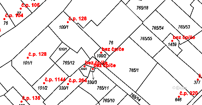 Bakov nad Jizerou 48958956 na parcele st. 100/2 v KÚ Bakov nad Jizerou, Katastrální mapa