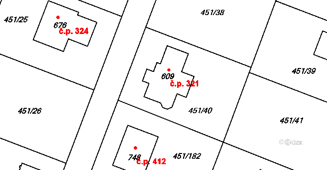 Horoušánky 321, Horoušany na parcele st. 609 v KÚ Horoušany, Katastrální mapa