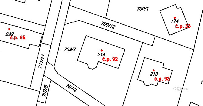 Velká Skrovnice 92 na parcele st. 214 v KÚ Velká Skrovnice, Katastrální mapa