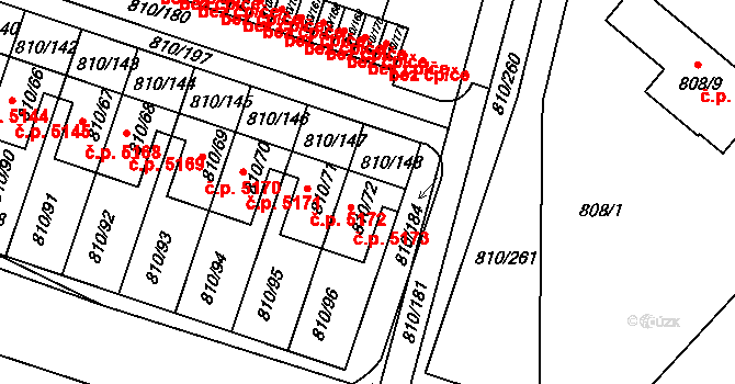 Proseč nad Nisou 5173, Jablonec nad Nisou na parcele st. 810/72 v KÚ Proseč nad Nisou, Katastrální mapa