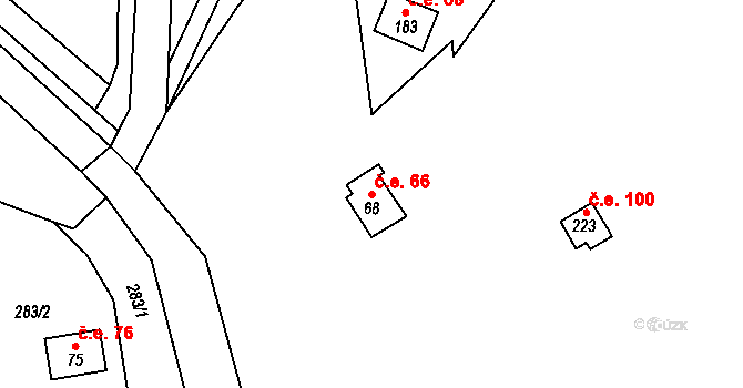 Kunčí 66, Slatiňany na parcele st. 68 v KÚ Kunčí, Katastrální mapa
