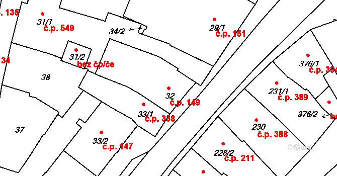 Milevsko 149 na parcele st. 32 v KÚ Milevsko, Katastrální mapa