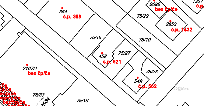 Neratovice 521 na parcele st. 458 v KÚ Neratovice, Katastrální mapa