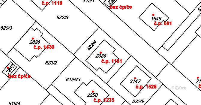 Neratovice 1161 na parcele st. 2088 v KÚ Neratovice, Katastrální mapa