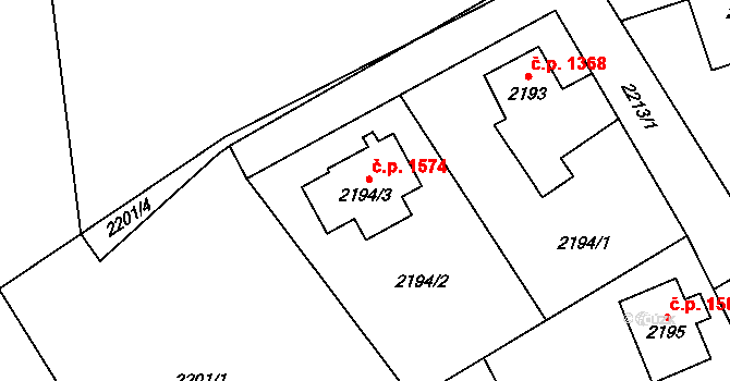 Nový Bor 1574 na parcele st. 2194/3 v KÚ Nový Bor, Katastrální mapa