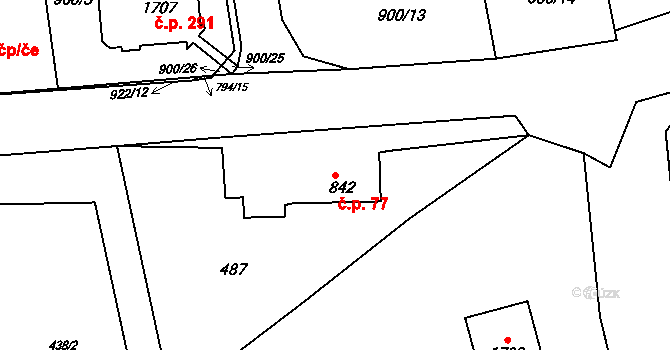 Nové Město 77, Broumov na parcele st. 842 v KÚ Broumov, Katastrální mapa