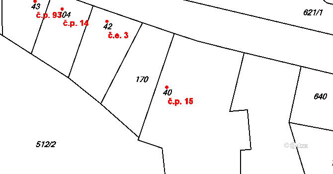 Zdechovice 15 na parcele st. 40 v KÚ Zdechovice, Katastrální mapa