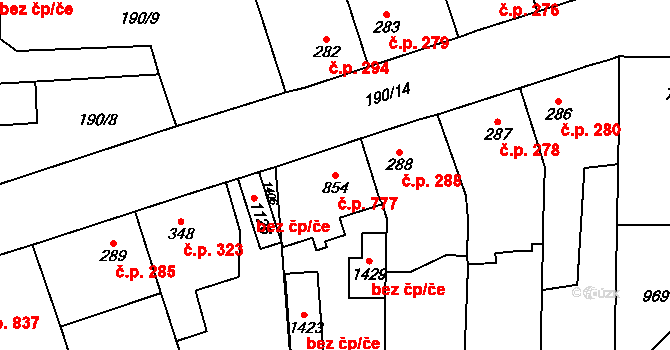 Svítkov 777, Pardubice na parcele st. 854 v KÚ Svítkov, Katastrální mapa