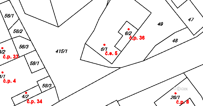Pohořílky 5, Fulnek na parcele st. 6/1 v KÚ Pohořílky u Kujav, Katastrální mapa