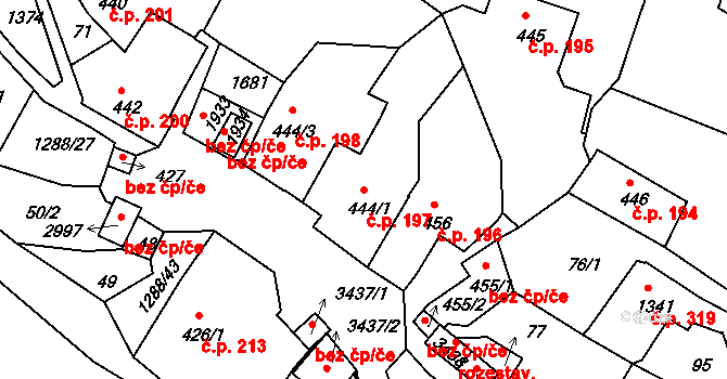 Plešivec 197, Český Krumlov na parcele st. 444/1 v KÚ Český Krumlov, Katastrální mapa