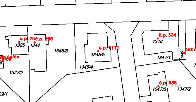 Kbely 1111, Praha na parcele st. 1345/5 v KÚ Kbely, Katastrální mapa
