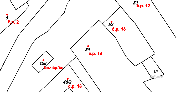 Liběšovice 14, Blšany na parcele st. 50 v KÚ Liběšovice, Katastrální mapa