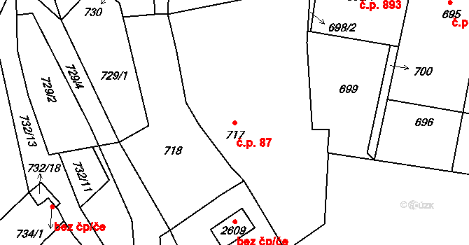 Valtice 87 na parcele st. 717 v KÚ Valtice, Katastrální mapa
