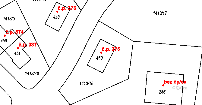 Staňkovice 375 na parcele st. 460 v KÚ Staňkovice u Žatce, Katastrální mapa