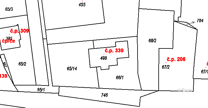 Dymokury 339 na parcele st. 498 v KÚ Dymokury, Katastrální mapa