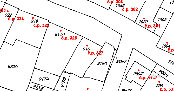 Miroslav 327 na parcele st. 916 v KÚ Miroslav, Katastrální mapa