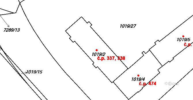 Přerov I-Město 337,338, Přerov na parcele st. 1019/2 v KÚ Přerov, Katastrální mapa