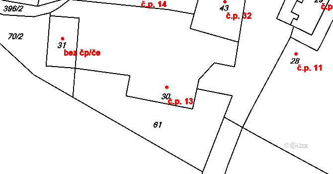 Opatovice II 13, Uhlířské Janovice na parcele st. 30 v KÚ Opatovice II, Katastrální mapa