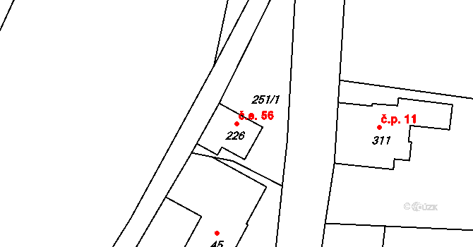 Dolní Černá Studnice 56, Pěnčín na parcele st. 226 v KÚ Jistebsko, Katastrální mapa