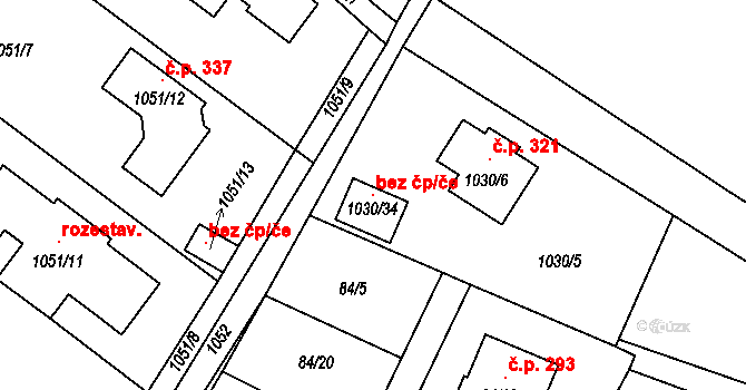 Malešov 121142957 na parcele st. 1030/34 v KÚ Malešov, Katastrální mapa