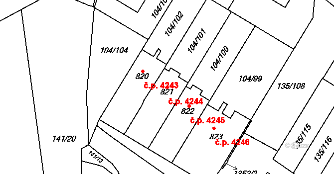 Jihlava 4244 na parcele st. 821 v KÚ Bedřichov u Jihlavy, Katastrální mapa