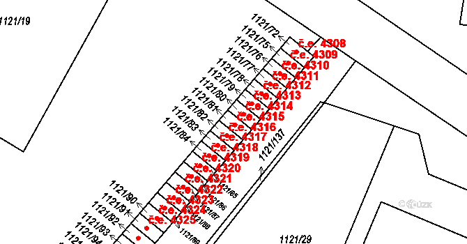 Jihlava 4315 na parcele st. 1121/81 v KÚ Jihlava, Katastrální mapa