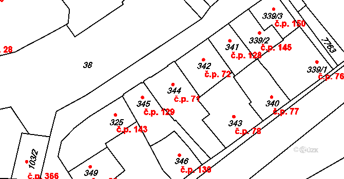 Telč-Podolí 71, Telč na parcele st. 344 v KÚ Telč, Katastrální mapa