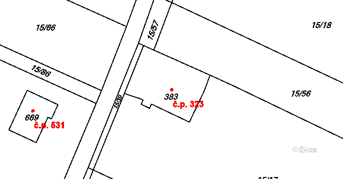 Nebory 323, Třinec na parcele st. 383 v KÚ Nebory, Katastrální mapa