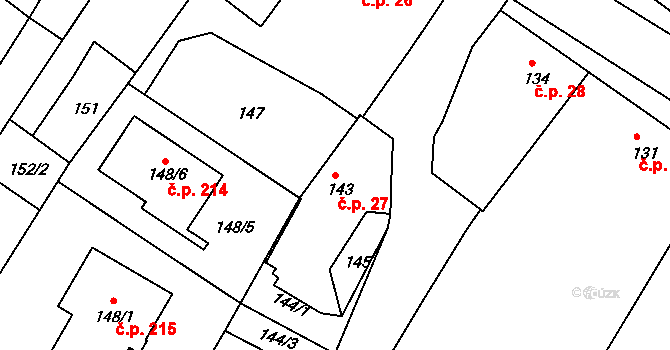 Nebovidy 27 na parcele st. 143 v KÚ Nebovidy u Brna, Katastrální mapa