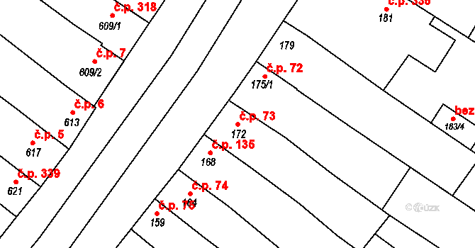 Milokošť 73, Veselí nad Moravou na parcele st. 172 v KÚ Milokošť, Katastrální mapa