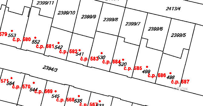 Kyjov 584 na parcele st. 530 v KÚ Kyjov, Katastrální mapa