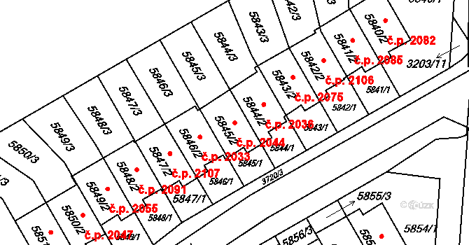 Pod Bezručovým vrchem 2044, Krnov na parcele st. 5845/2 v KÚ Krnov-Horní Předměstí, Katastrální mapa