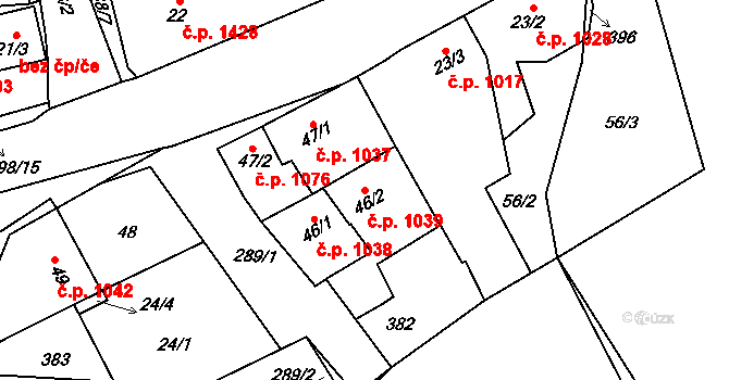 Švermov 1039, Kladno na parcele st. 46/2 v KÚ Hnidousy, Katastrální mapa