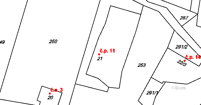 Dehtáry 11, Cetenov na parcele st. 21 v KÚ Cetenov, Katastrální mapa