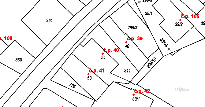 Polánky nad Dědinou 40, Třebechovice pod Orebem na parcele st. 54 v KÚ Polánky nad Dědinou, Katastrální mapa