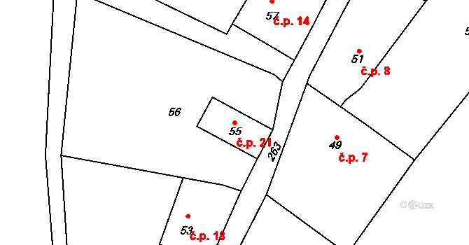 Kleštěnice 21, Komárov na parcele st. 55 v KÚ Kleštěnice, Katastrální mapa