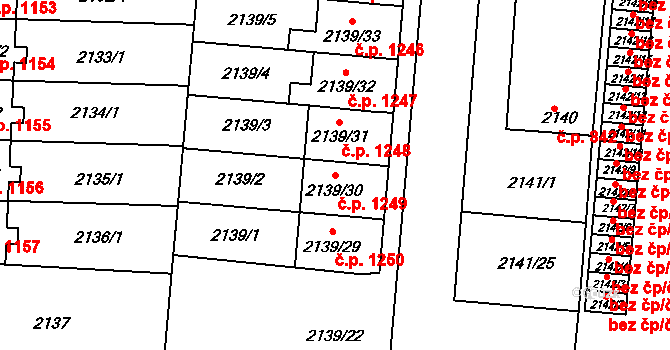 Hulín 1249 na parcele st. 2139/30 v KÚ Hulín, Katastrální mapa