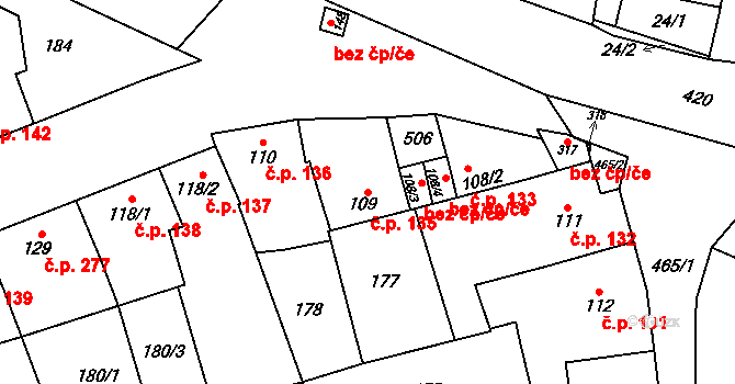 Třebčín 135, Lutín na parcele st. 109 v KÚ Třebčín, Katastrální mapa